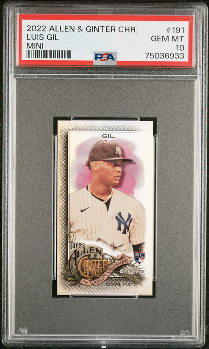 Graded 2022 Topps Allen & Ginter Chrome Luis Gil #191 Mini Rookie RC Baseball Card PSA 10 Gem Mint