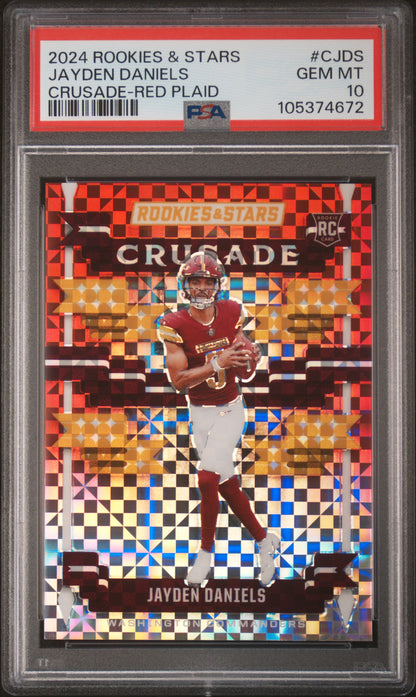 Graded 2024 Panini Rookies & Stars Jayden Daniels #CJDS Crusade Red Plaid Rookie RC Football Card PSA 10 Gem Mint