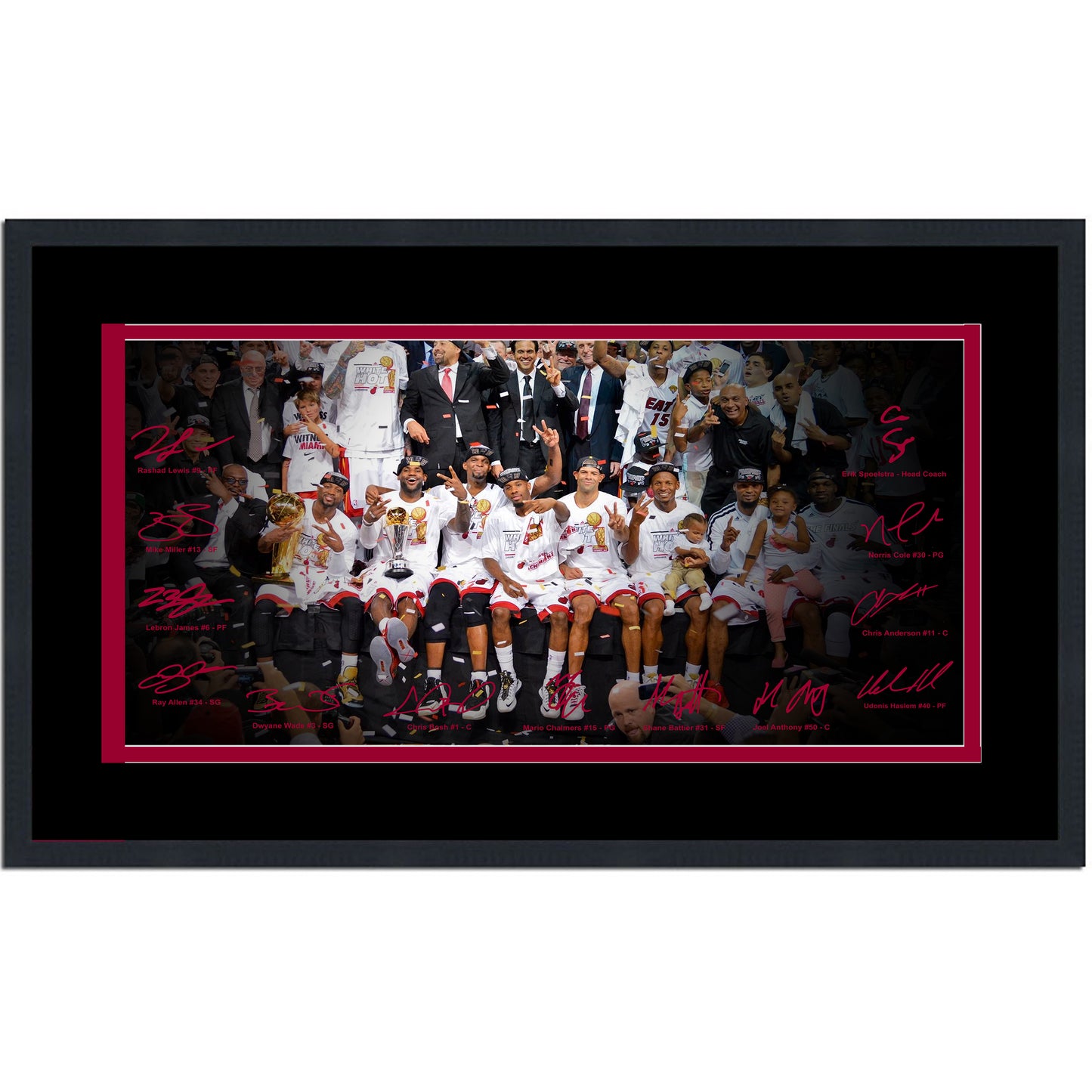 Framed Miami Heat 2012 NBA Champions Facsimile Signature Team Auto 16x24 Basketball Photo