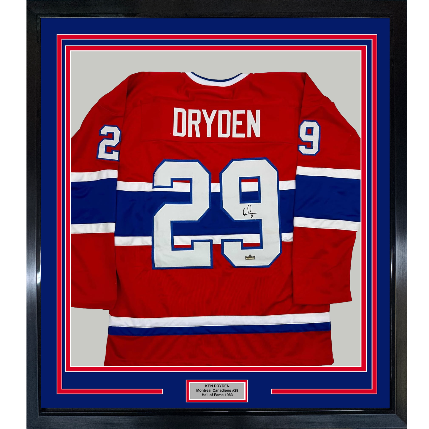 Framed Facsimile Autographed Ken Dryden 35x39 Montreal Red Reprint Laser Auto Hockey Jersey