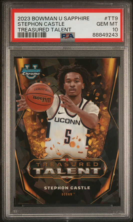 Graded 2023 Topps Bowman U Sapphire Stephon Castle #TT9 Treasured Talent Rookie RC Basketball Card PSA 10 Gem Mint