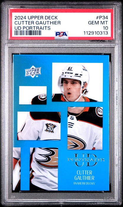 Graded 2024 Upper Deck Cutter Gauthier #P34 UD Portraits Rookie RC Hockey Card PSA 10 Gem Mint