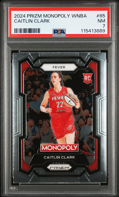 Graded 2024 Panini Prizm Monopoly WNBA Caitlin Clark #65 Rookie RC Basketball Card PSA 7 Near Mint