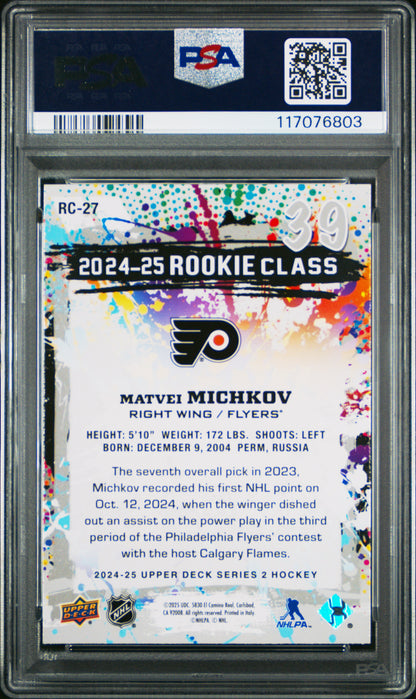 Graded 2024 Upper Deck Matvei Michkov #RC27 Rookie Commemorative Class Rookie RC Hockey Card PSA 10 Gem Mint