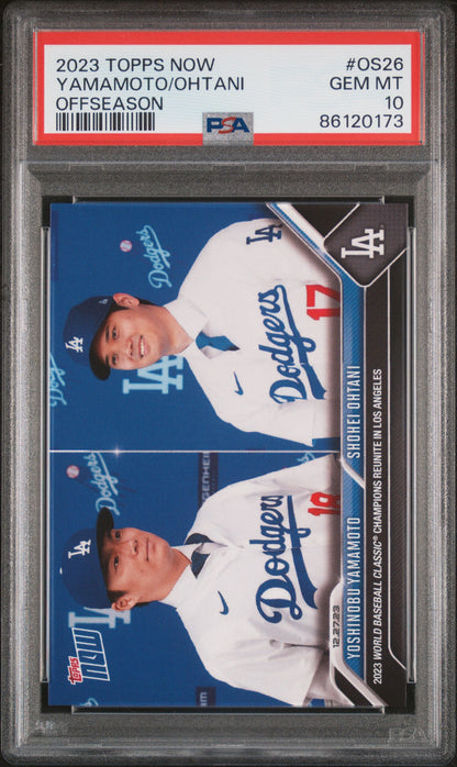 Graded 2023 Topps Now Yoshinobu Yamamoto/Shohei Ohtani #OS26 Offseason Rookie RC Baseball Card PSA 10 Gem Mint