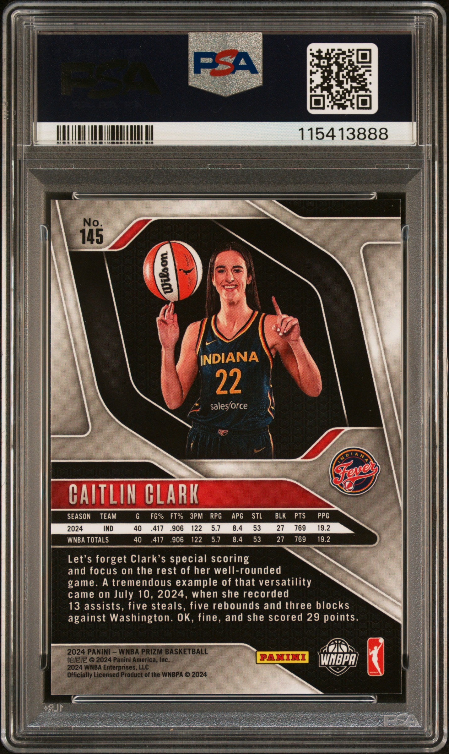 Graded 2024 Panini Prizm Caitlin Clark #145 Rookie RC Basketball Card PSA 8 Near Mint