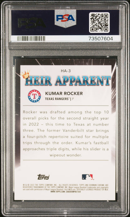 Graded 2022 Topps Bowman Draft Kumar Rocker #HA3 Heir Apparent Rookie RC Baseball Card PSA 10 Gem Mint