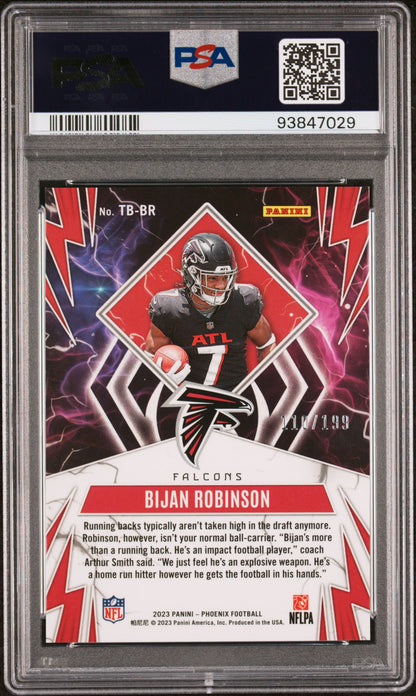Graded 2023 Panini Phoenix Bijan Robinson #TBBR Thunderbirds Red /199 Rookie RC Football Card PSA 10 Gem Mint