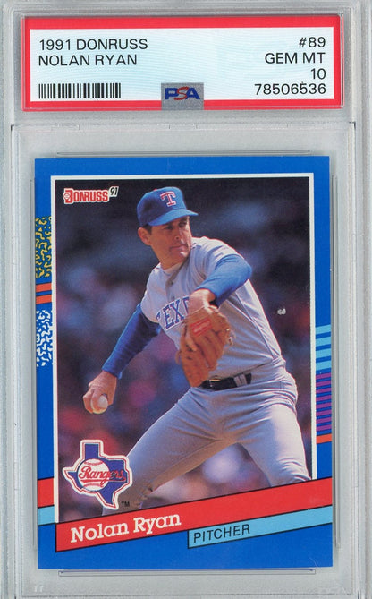 Graded 1991 Donruss Nolan Ryan #89 Baseball Card PSA 10 Gem Mint
