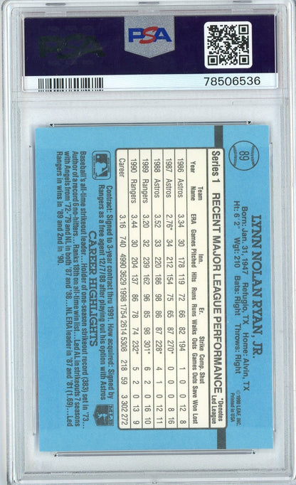 Graded 1991 Donruss Nolan Ryan #89 Baseball Card PSA 10 Gem Mint