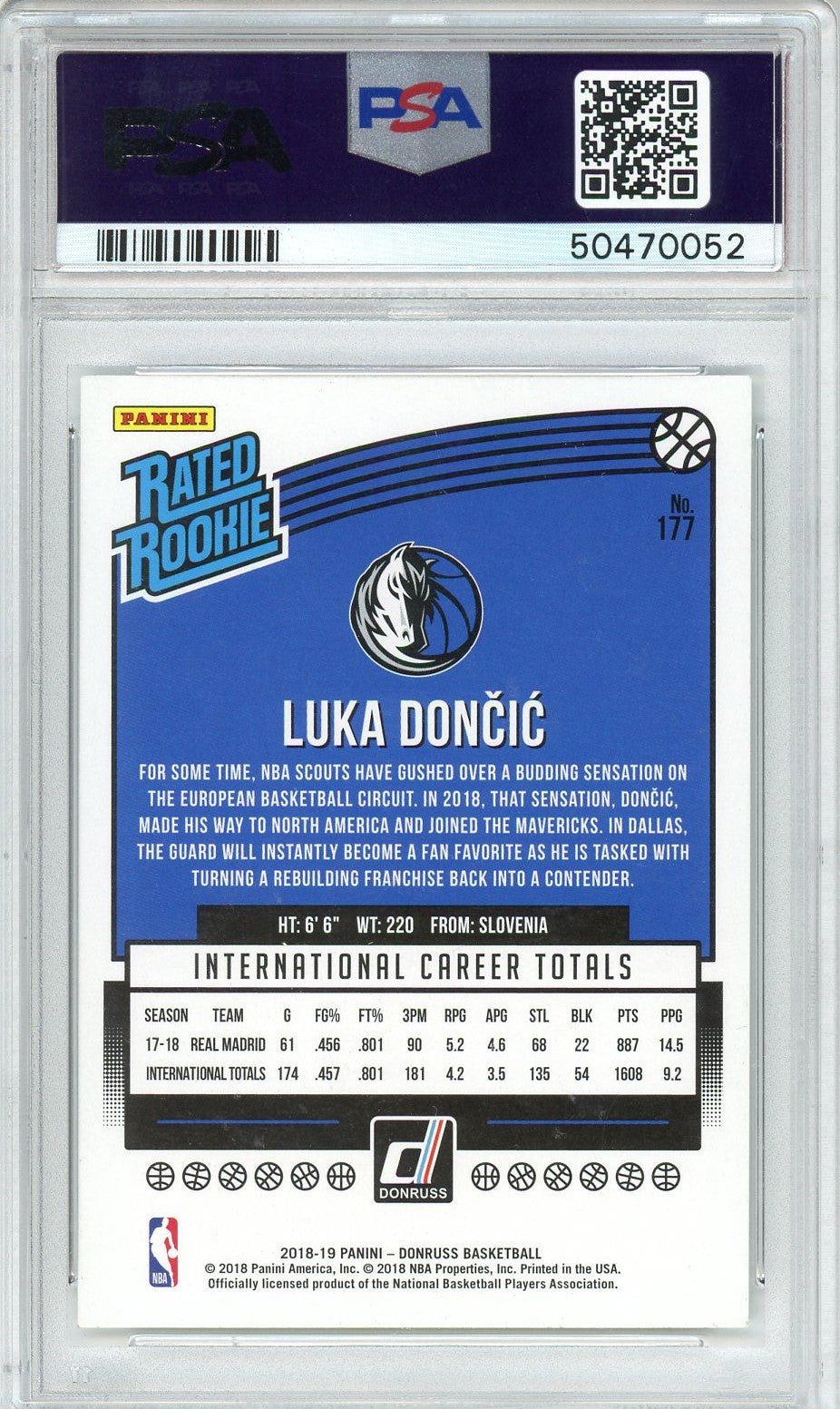 Graded 2018 Panini Donruss Luka Doncic #177 Rookie RC Basketball Card PSA 10 Gem Mint