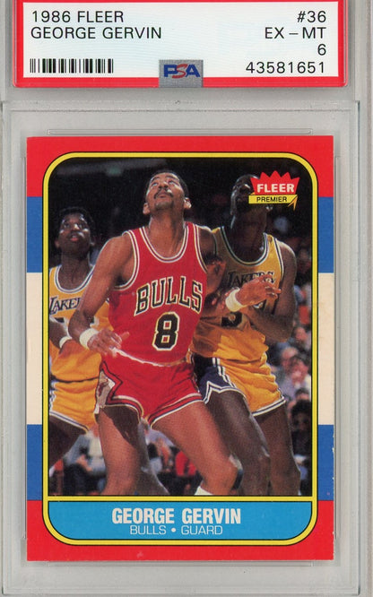 Graded 1986 Fleer George Gervin #36 Basketball Card PSA 6 EX-MT