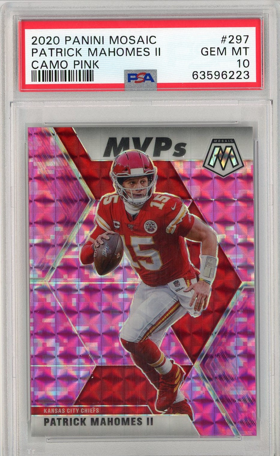 Graded 2020 Panini Mosaic Patrick Mahomes II #297 Camo Pink Football Card PSA 10 Gem Mint