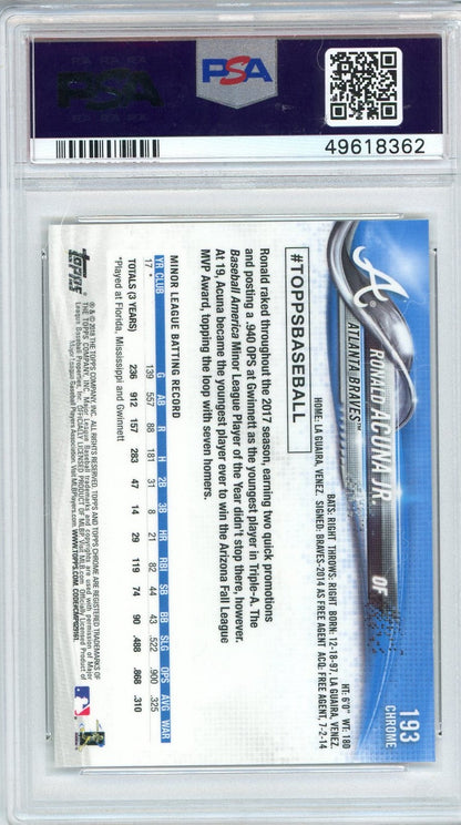 Graded 2018 Topps Chrome Ronald Acuna Jr. #193 Rookie RC Baseball Card PSA 9 Mint