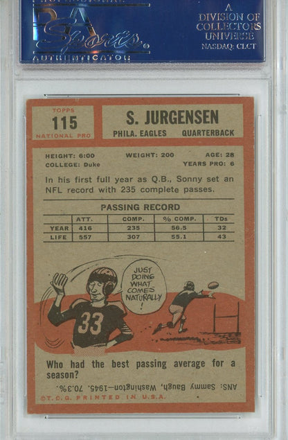 Graded 1962 Topps Sonny Jurgensen #115 Football Card PSA 6 EX-MT