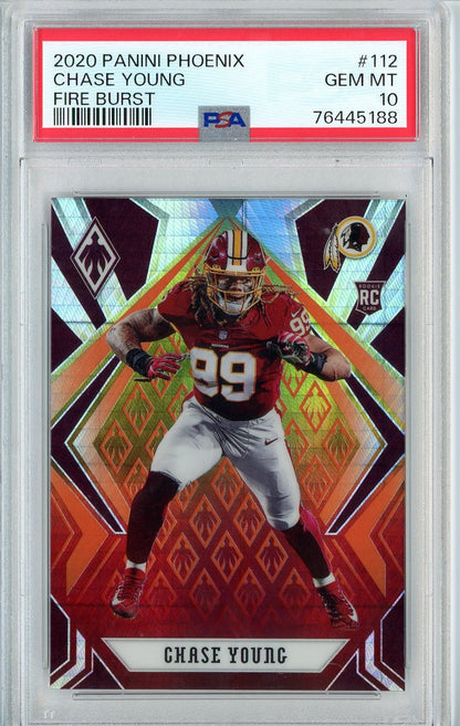 Graded 2020 Panini Phoenix Chase Young #112 Fire Burst Rookie RC Football Card PSA 10 Gem Mint