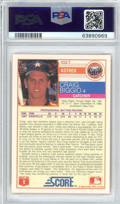Graded 1988 Score Traded Craig Biggio #103T Rookie RC Baseball Card PSA 10 Gem Mint