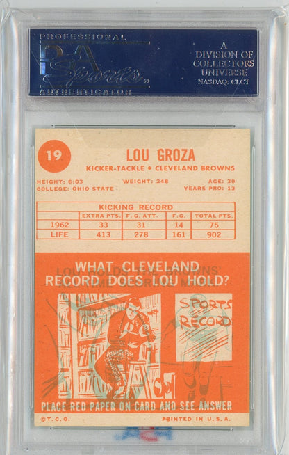Graded 1963 Topps Lou Groza #19 Football Card PSA 6 EX-MT