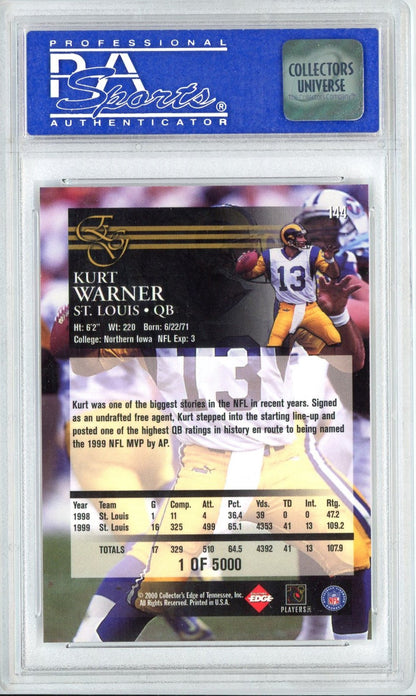 Graded 2000 Collector's Edge Graded Kurt Warner #144 Uncirculated Football Card PSA 10 Gem Mint