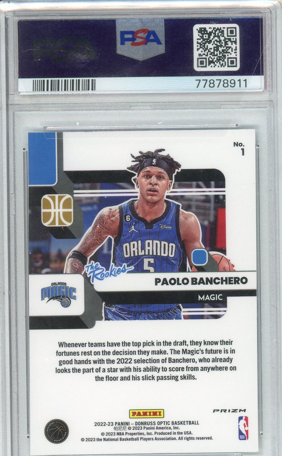 Graded 2022 Panini Donruss Optic Paolo Banchero #1 Rookies Holo Rookie RC Basketball Card PSA 10 Gem Mint
