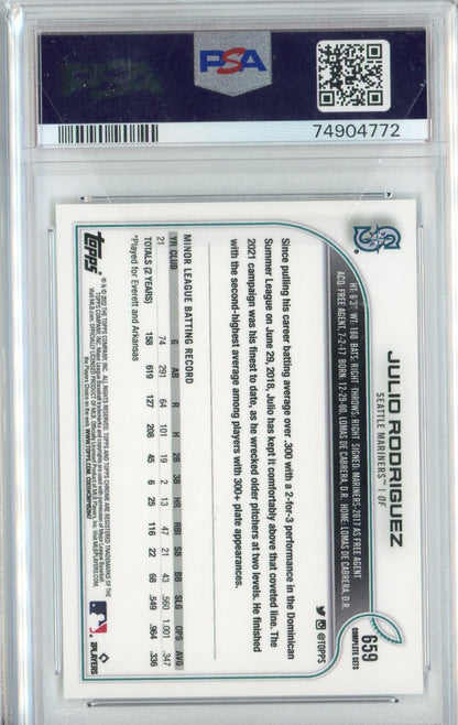 Graded 2022 Topps Complete Set Julio Rodriguez #659 582 Montgomery Club Rookie RC Baseball Card PSA 10 Gem Mint