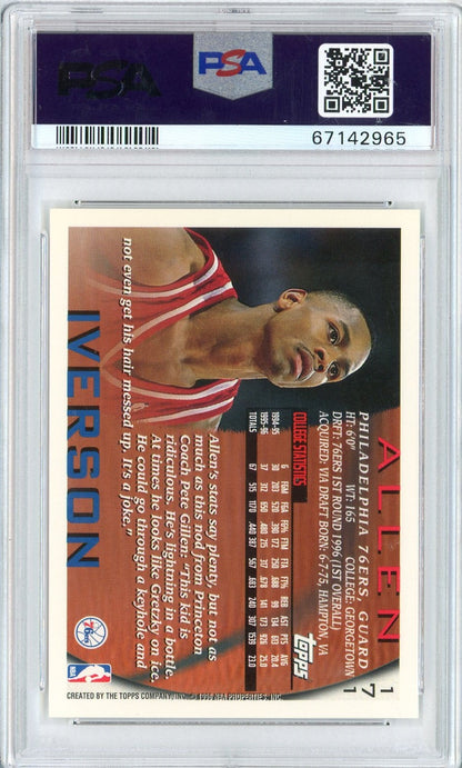 Graded 1996 Topps Allen Iverson #171 Rookie RC Basketball Card PSA 9 Mint