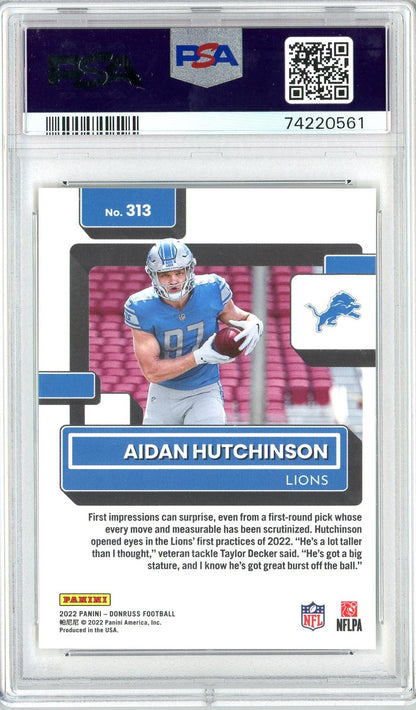 Graded 2022 Panini Donruss Aidan Hutchinson #313 Press Proof Premium Rookie RC Football Card PSA 10