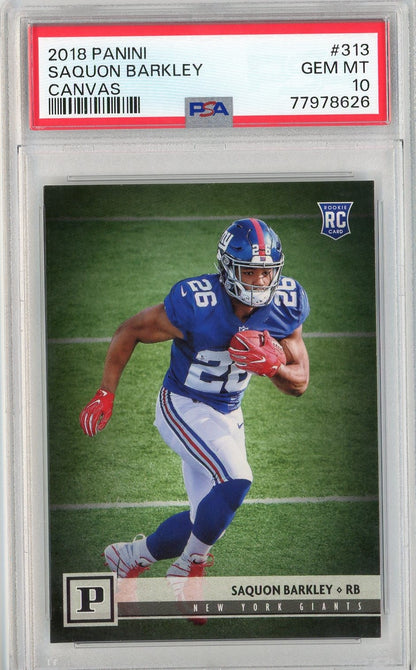 Graded 2018 Panini Saquon Barkley #313 Canvas Rookie RC Football Card PSA 10 Gem Mint
