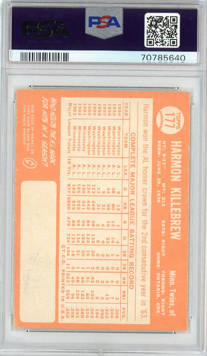 Graded 1964 Topps Harmon Killebrew #177 Baseball Card PSA 6 EX-MT