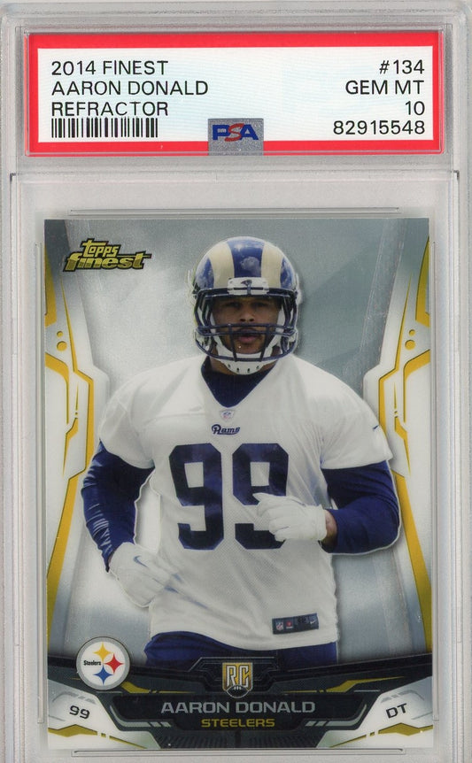 Graded 2014 Topps Finest Aaron Donald #134 Refractor Rookie RC Football Card PSA 10 Gem Mint