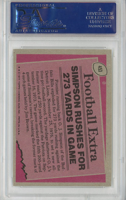 Graded 1977 Topps Record Breakers OJ Simpson #453 Football Card PSA 8 NM-MT