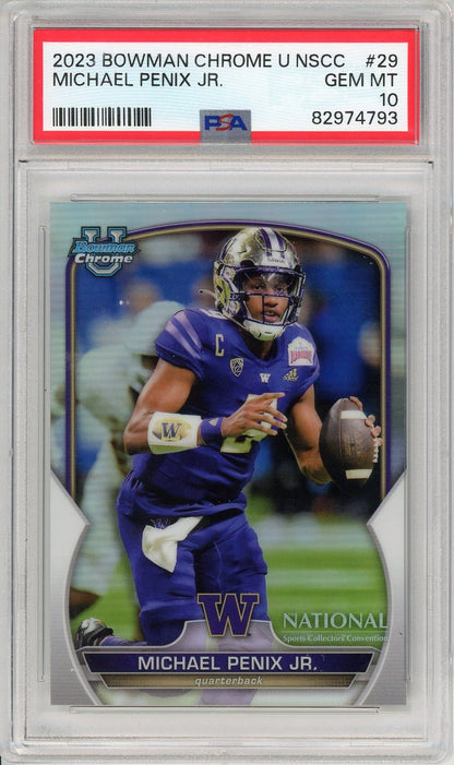 Graded 2023 Bowman Chrome U NSCC Michael Penix Jr. #29 Rookie RC Football Card PSA 10 Gem Mint