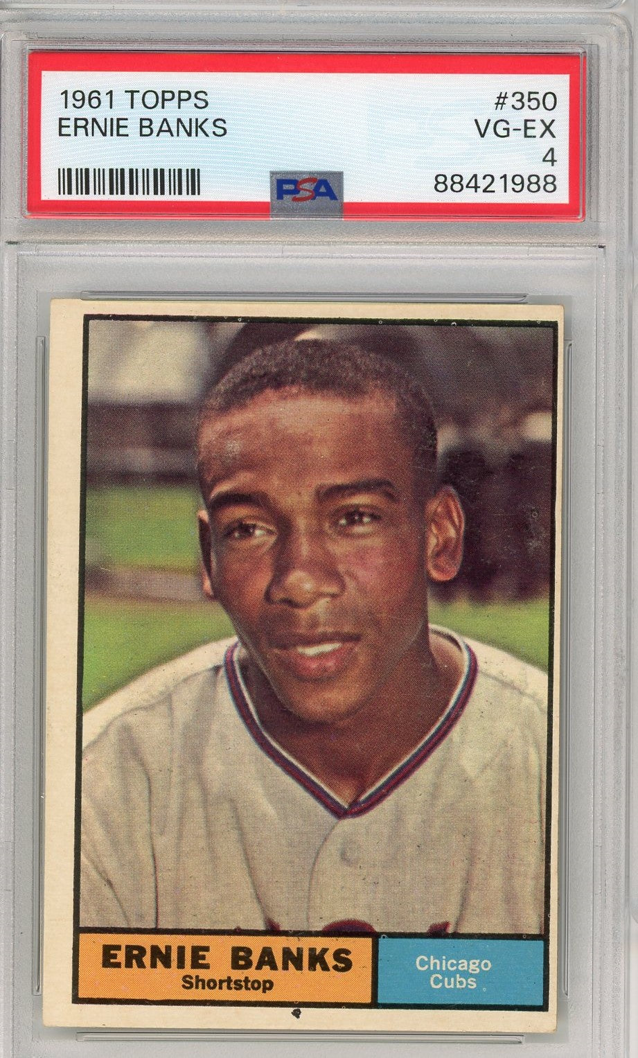 Graded 1961 Topps Ernie Banks #350 Baseball Card PSA 4 VG-EX
