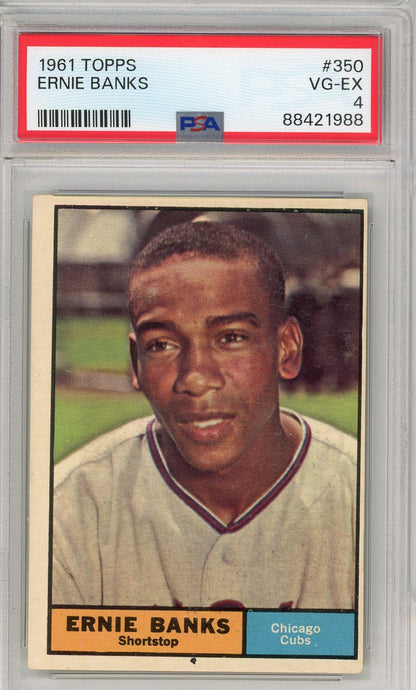 Graded 1961 Topps Ernie Banks #350 Baseball Card PSA 4 VG-EX