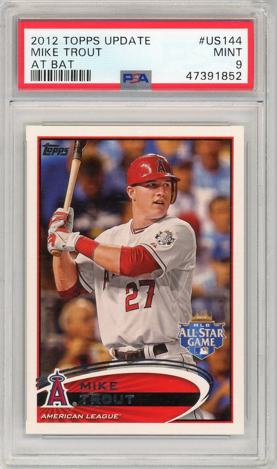 Graded 2012 Topps Update Mike Trout #US144 At Bat All-Star Game Rookie RC Baseball Card PSA 9