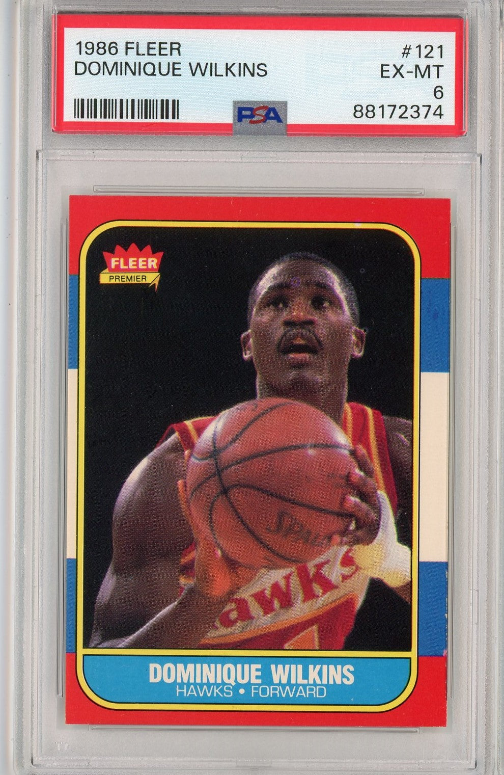 Graded 1986 Fleer Dominique Wilkins #121 Rookie RC Basketball Card PSA 6 EX-MT