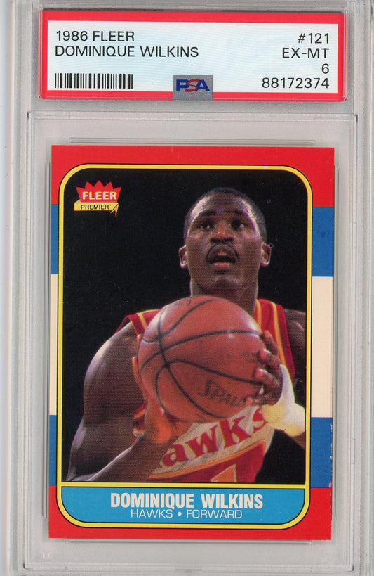Graded 1986 Fleer Dominique Wilkins #121 Rookie RC Basketball Card PSA 6 EX-MT