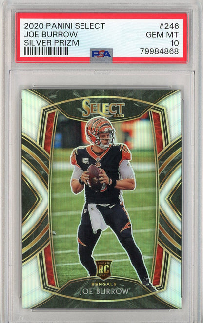 Graded 2020 Panini Select Joe Burrow #246 Silver Prizm Rookie RC Football Card PSA 10 Gem Mint