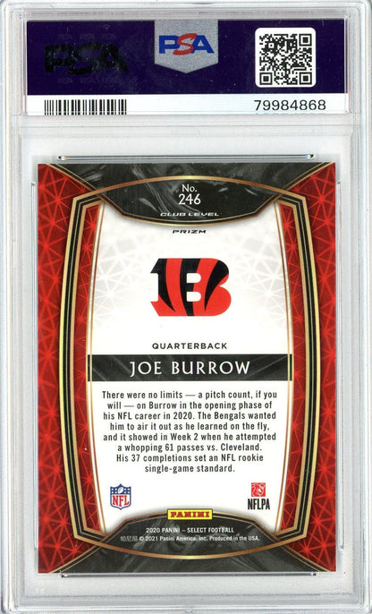 Graded 2020 Panini Select Joe Burrow #246 Silver Prizm Rookie RC Football Card PSA 10 Gem Mint