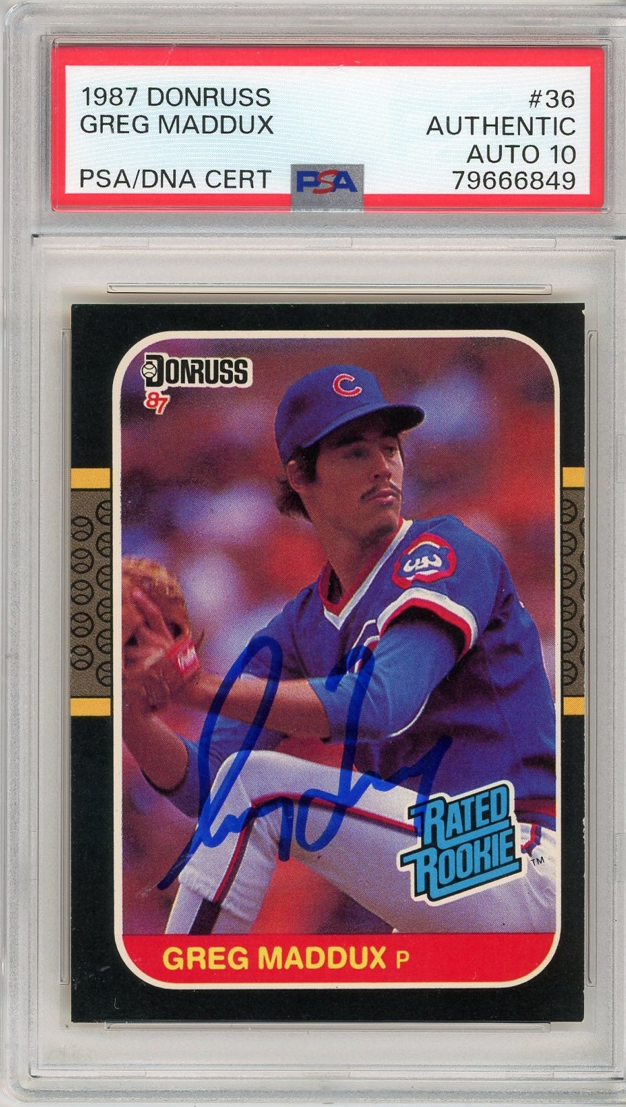 Graded 1987 Donruss Greg Maddux #36 Rookie RC Baseball Card PSA 10 Auto Grade Gem Mint