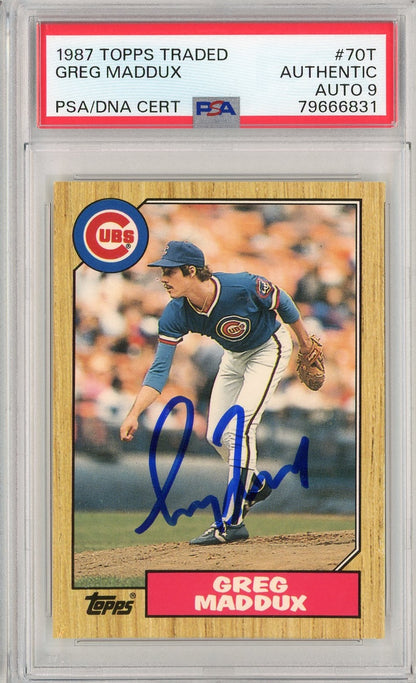 Graded 1987 Topps Traded Greg Maddux #70T Rookie RC Baseball Card PSA 9 Auto Grade Mint