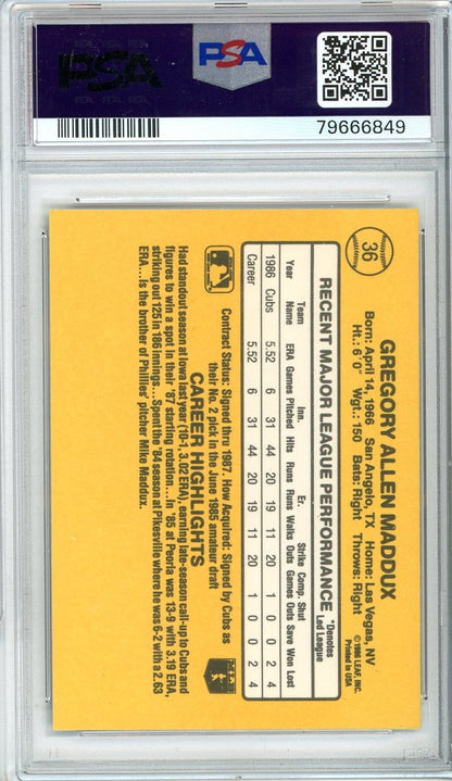Graded 1987 Donruss Greg Maddux #36 Rookie RC Baseball Card PSA 10 Auto Grade Gem Mint