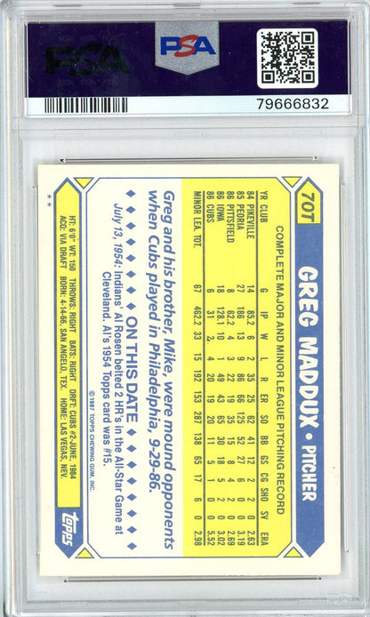 Graded 1987 Topps Traded Greg Maddux #70T Rookie RC Baseball Card PSA 10 Auto Grade Gem Mint