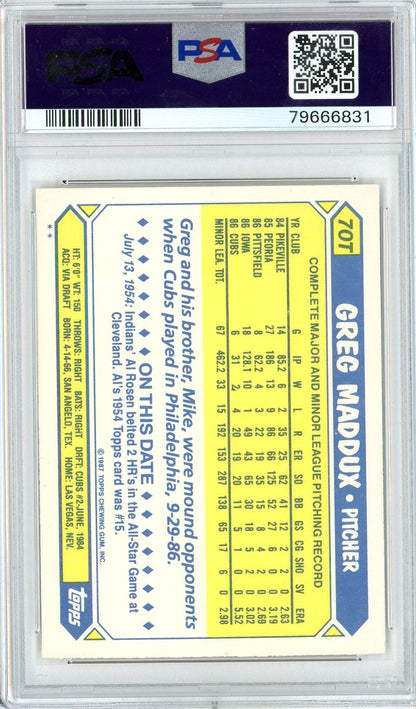 Graded 1987 Topps Traded Greg Maddux #70T Rookie RC Baseball Card PSA 9 Auto Grade Mint