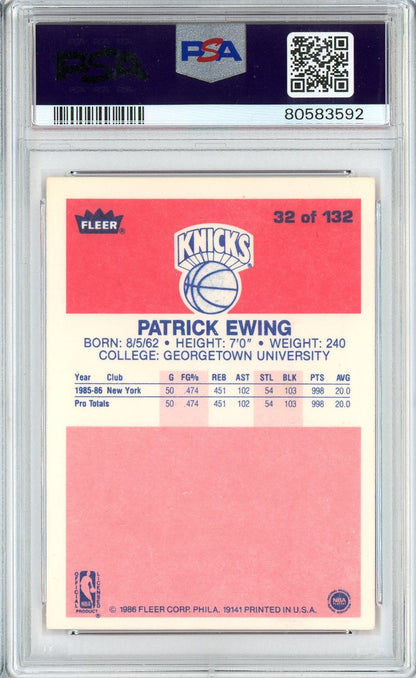 Graded 1986 Fleer Patrick Ewing #32 Rookie RC Basketball Card PSA 6 EX-MT