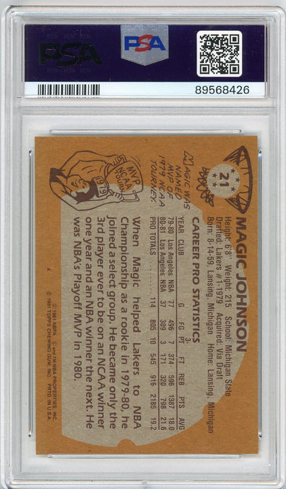 Graded 1981 Topps Magic Johnson #21 2nd Year Basketball Card PSA 7 Near Mint