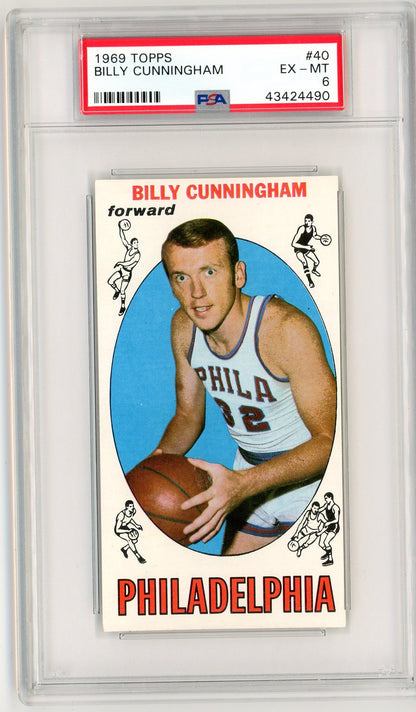Graded 1969 Topps Billy Cunningham #40 Rookie RC Basketball Card PSA 6 EX-MT