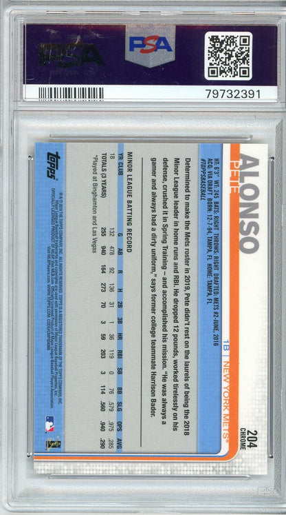 Graded 2019 Topps Chrome Pete Alonso #204 Rookie RC Baseball Card PSA 10 Gem Mint