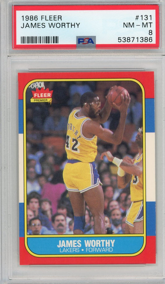 Graded 1986 Fleer James Worthy #131 Rookie RC Basketball Card PSA 8 NM-MT