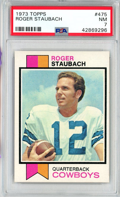 Graded 1973 Topps Roger Staubach #475 2nd Year Football Card PSA 7 NM